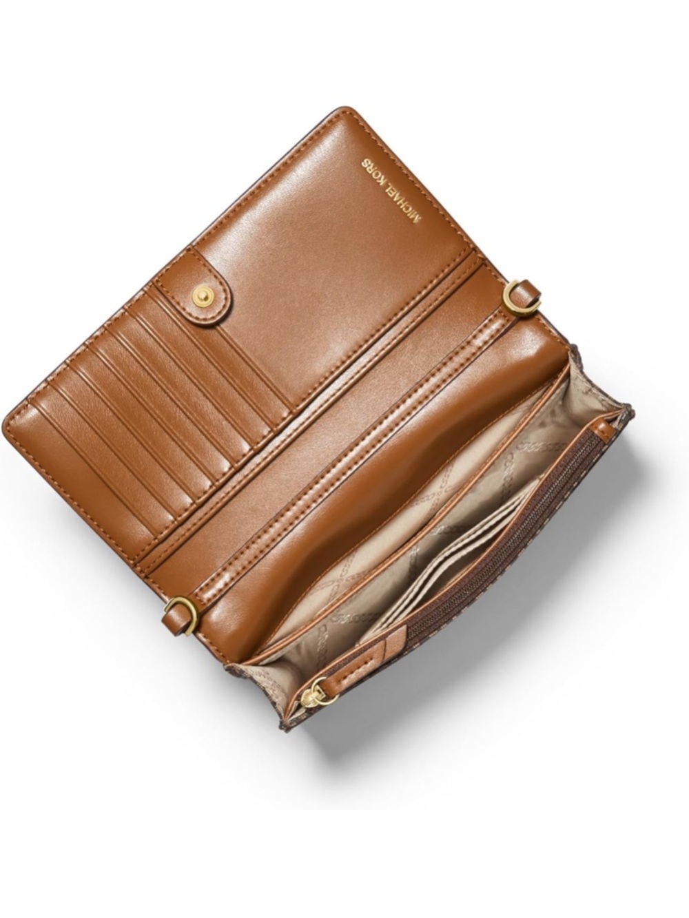 Michael Kors Brown MK Logo Crossbody with Tan Trim and Striped Strap - Picture 3 of 4